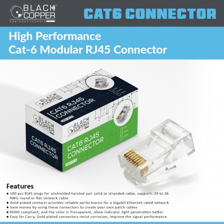 Black Copper Cat-6 RJ45 Connector